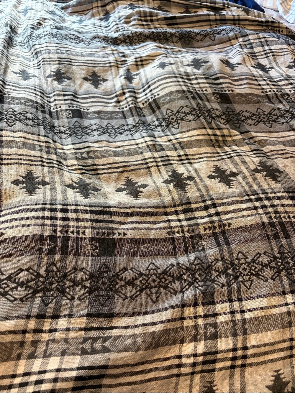 Neutral Geometric Plaid Cotton Bedding Throw - Gray/Cream